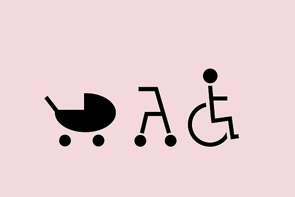 Symbol vin Kinderwagen, Rollator und Rollstuhl  